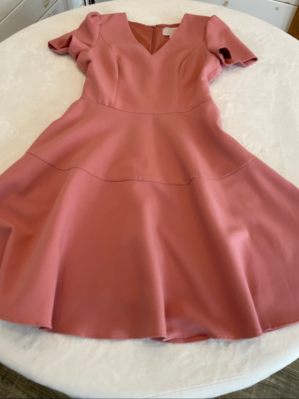 Gal Meets Glam Sz 8 Collection Kate V-Neck Fit & Flare Dress in Rosetta Pink - Picture 6 of 17